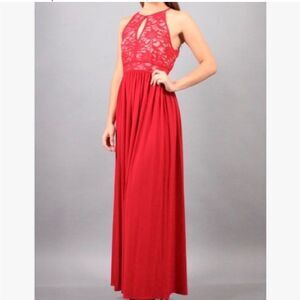NEW🏷 Red Lace NW Nightway Sz 8 full length sleeveless dress keyhole front